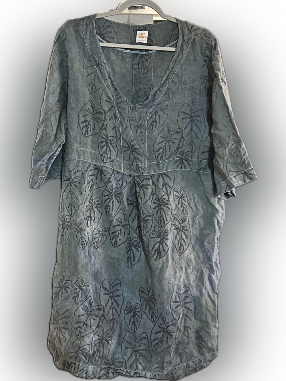 Kealopiko Kalo Print Blue dyed linen dress